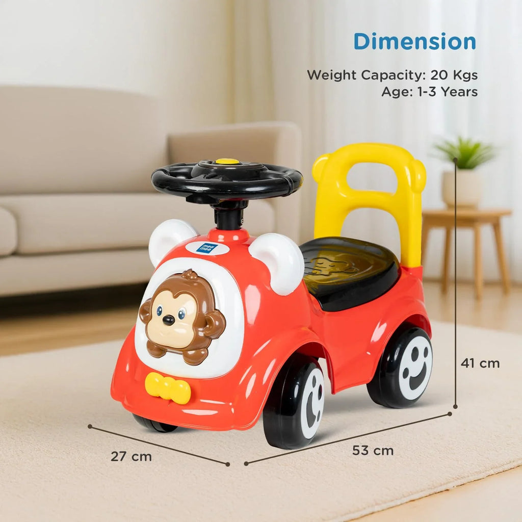 Mee Mee Safari Cruze Baby Ride-On Car – Lights, Music & Parental Handle for Kids 1–3 Years (Red) - Naivri