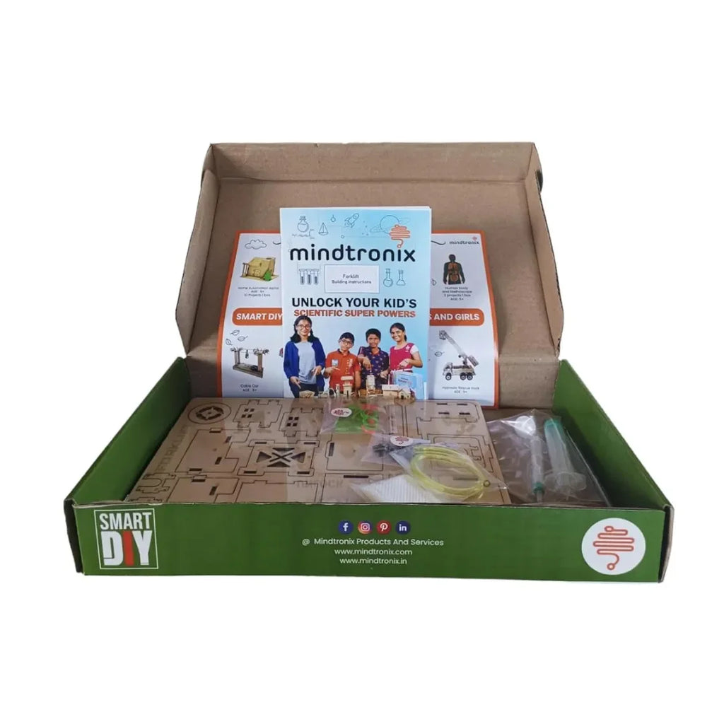 Mindtronix DIY Forklift – STEM Educational Construction Activity Kit for Kids | Build & Learn Hydraulic Engineering Principles - Naivri
