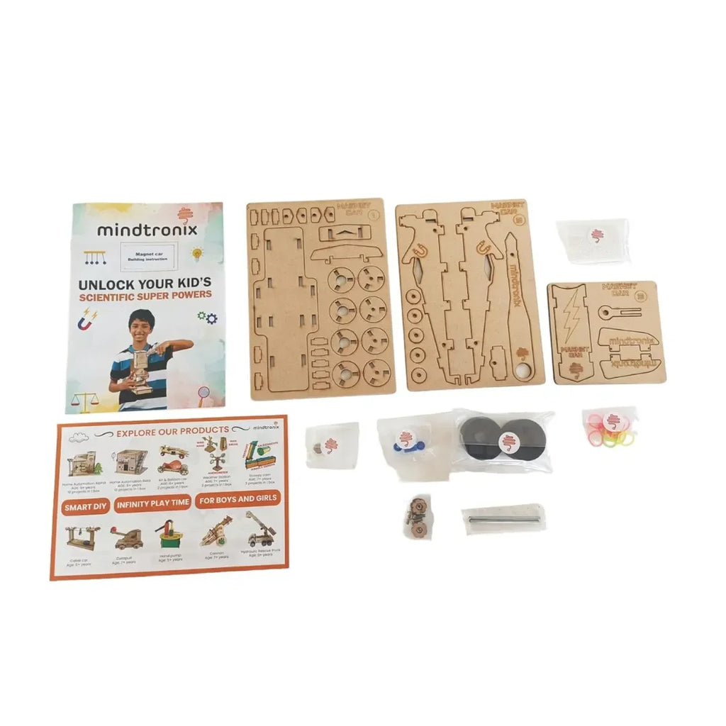Mindtronix Magnet Car STEM Educational Construction Kit | DIY Science & Engineering Activity Toy for Kids | Explore Magnetism & Motion - Naivri