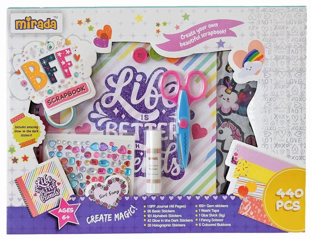Mirada BFF Scrapbook – 440-Piece DIY Friendship Memory Book Kit for Girls – With Stickers, Gems, Washi Tape, Buttons & More – Perfect Keepsake Gift - Naivri