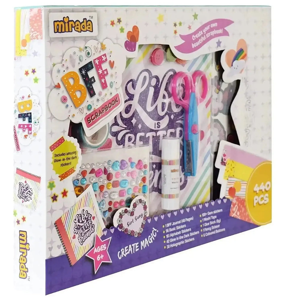 Mirada BFF Scrapbook – 440-Piece DIY Friendship Memory Book Kit for Girls – With Stickers, Gems, Washi Tape, Buttons & More – Perfect Keepsake Gift - Naivri