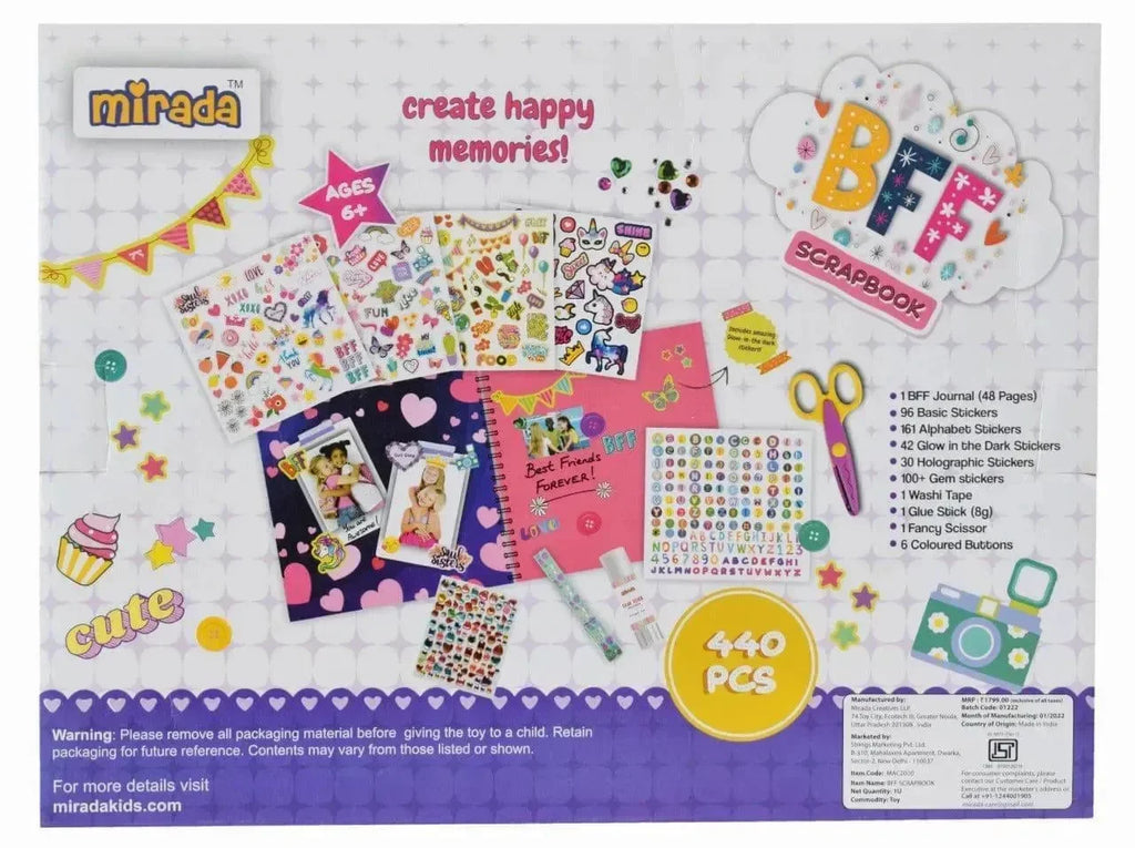 Mirada BFF Scrapbook – 440-Piece DIY Friendship Memory Book Kit for Girls – With Stickers, Gems, Washi Tape, Buttons & More – Perfect Keepsake Gift - Naivri