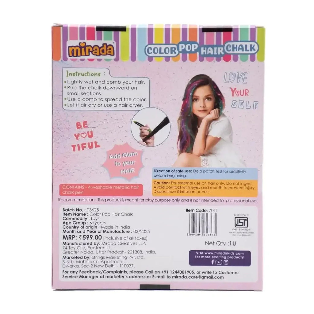 Mirada Color Pop Hair Chalk – Vibrant Washable Hair Colors for Kids (Non-Toxic & Easy to Apply) - Naivri