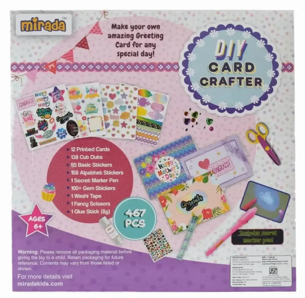 Mirada DIY Card Crafter Kit – 467-Piece Handmade Greeting Card Making Set for Kids – With Envelopes, Stickers, Gems, Scissors & More – For Birthdays, Holidays & Special Occasions - Naivri