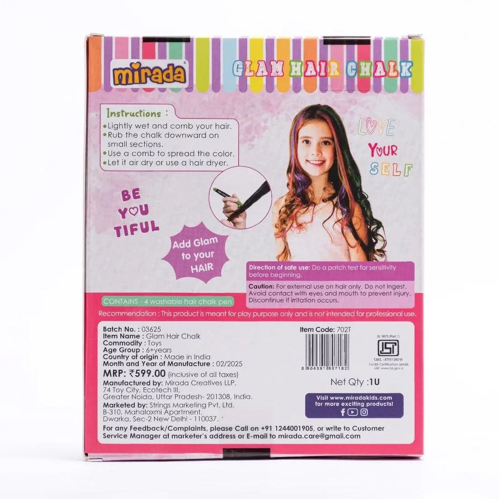 Mirada Glam Hair Chalk – Vibrant Washable Hair Chalk Pens for Kids (Safe & Non-Toxic) - Naivri