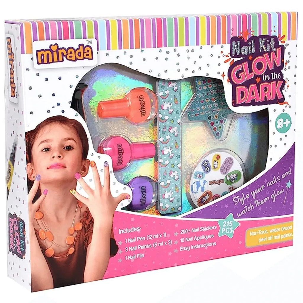 Mirada Glow in the Dark Nail Art Kit for Girls – Neon Nail Polish, Stickers, Appliques, and More for Creative Play - Naivri