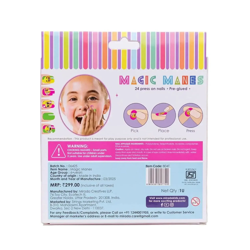 Mirada Magic Manes – 24-Piece Press-On Nails Set for Kids – Fun and Easy Nail Art - Naivri