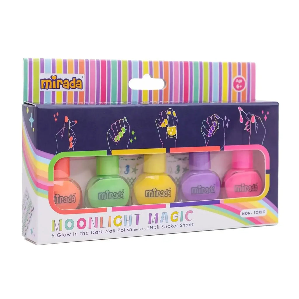 Mirada Moonlight Magic – Glow-in-the-Dark Nail Polish Set for Kids with Bonus Stickers - Naivri