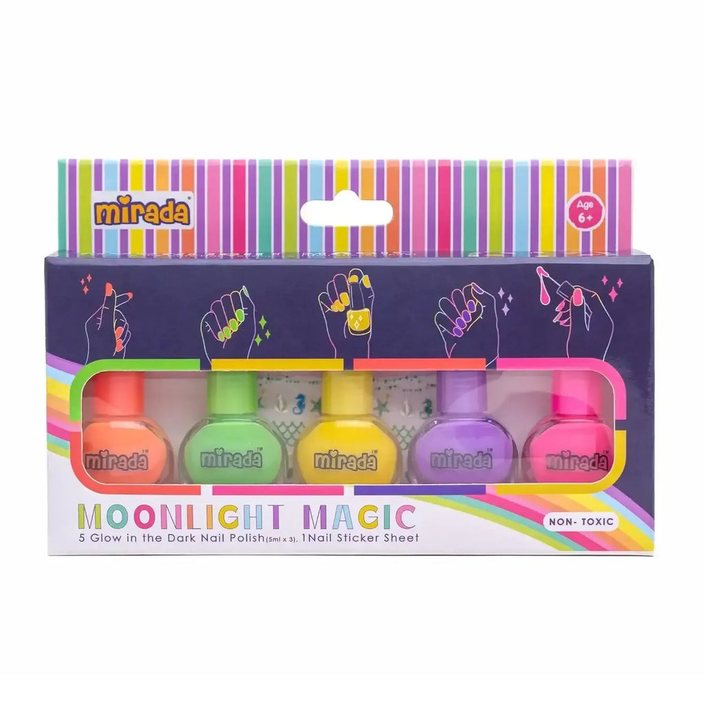 Mirada Moonlight Magic – Glow-in-the-Dark Nail Polish Set for Kids with Bonus Stickers - Naivri