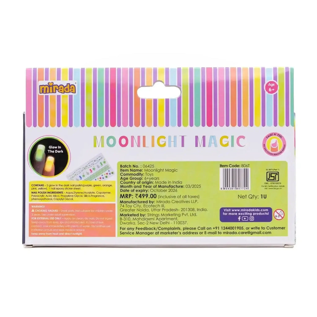 Mirada Moonlight Magic – Glow-in-the-Dark Nail Polish Set for Kids with Bonus Stickers - Naivri