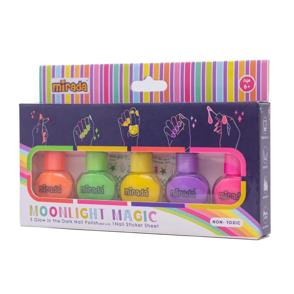 Mirada Moonlight Magic – Glow-in-the-Dark Nail Polish Set for Kids with Bonus Stickers - Naivri