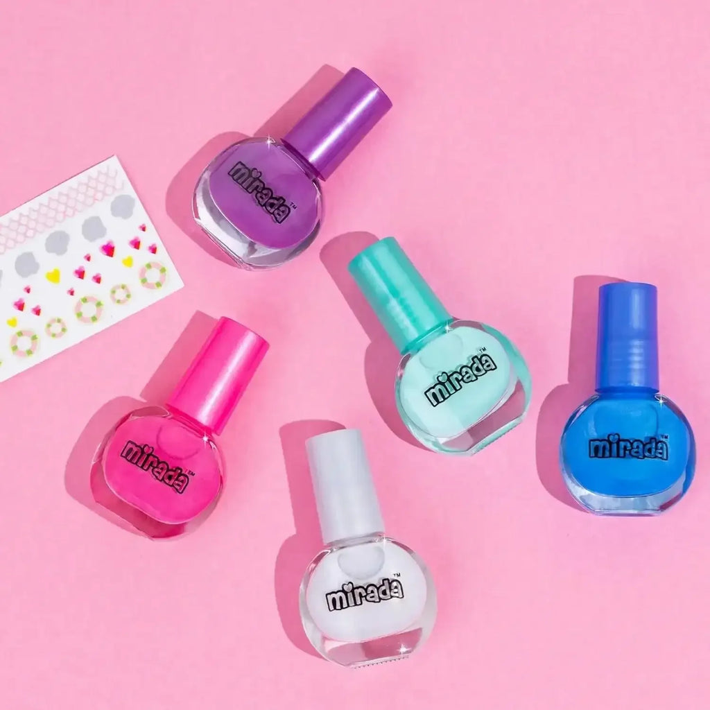 Mirada Shimmer Nails – 5 Shimmer Nail Polish Set with Stickers for Kids – Safe, Non-Toxic & Peel-Off - Naivri