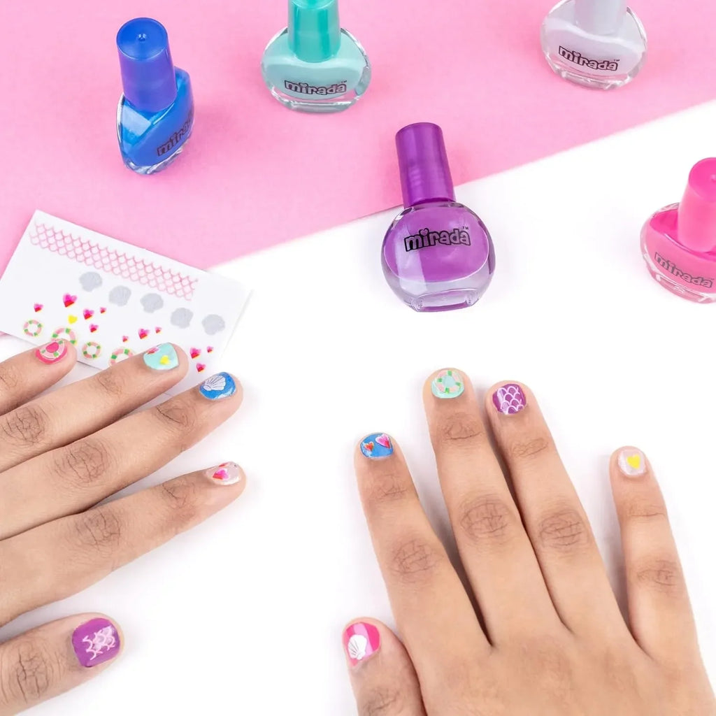 Mirada Shimmer Nails – 5 Shimmer Nail Polish Set with Stickers for Kids – Safe, Non-Toxic & Peel-Off - Naivri