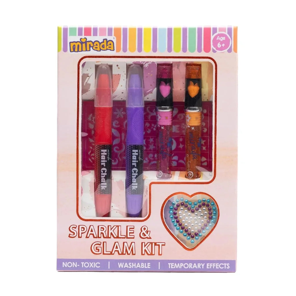 Mirada Sparkle & Glam Kit – Washable Hair Chalk, Sparkle Tattoo Pens, Stencil Stickers & Heart Gem Tattoo - Naivri