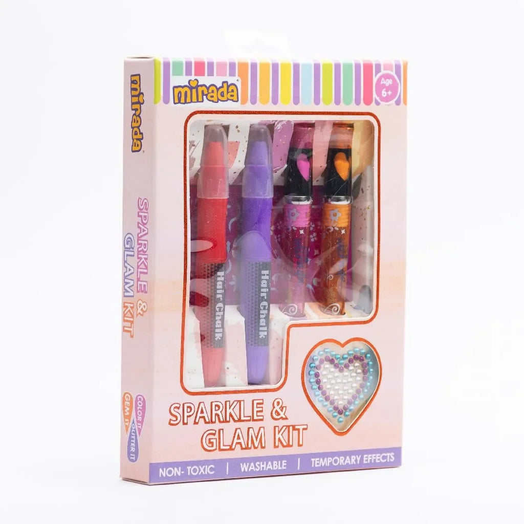 Mirada Sparkle & Glam Kit – Washable Hair Chalk, Sparkle Tattoo Pens, Stencil Stickers & Heart Gem Tattoo - Naivri