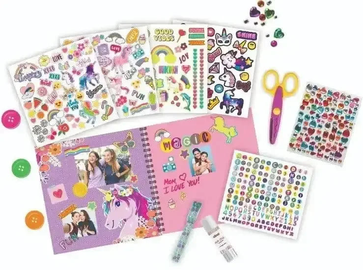 Mirada Unicorn Scrapbook Kit for Kids – 48-Page Spiral Bound Memory Book with 430+ Pieces – Stickers, Gems, Washi Tape, Glue & More – DIY Craft Activity Set for Girls - Naivri