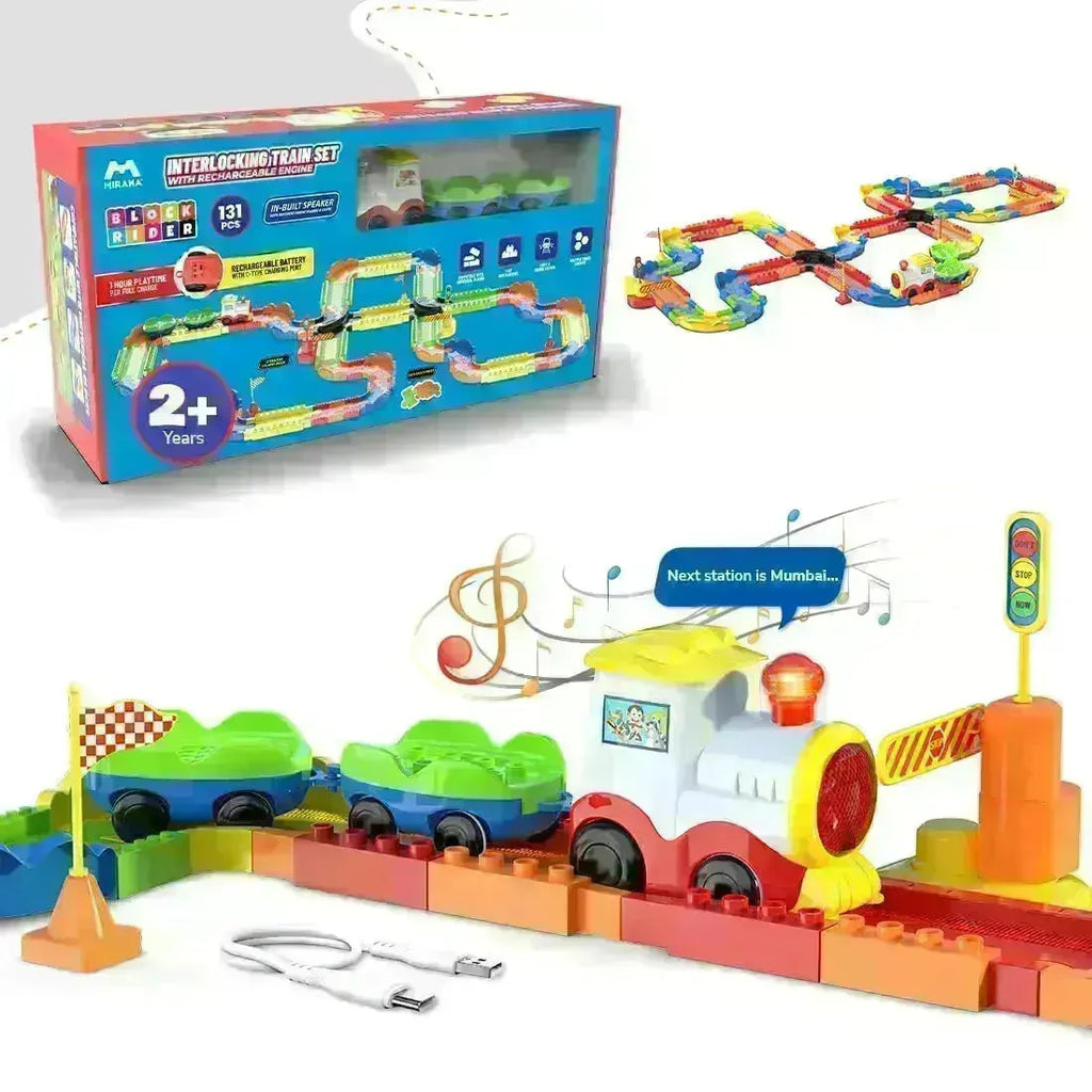 Mirana Interlocking Train Set With Rechargeable Engine 131 Pcs - Naivri