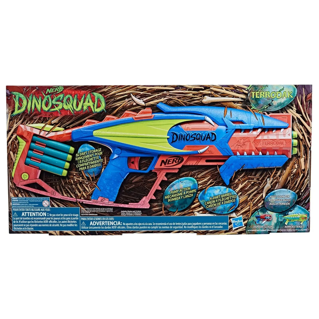 Nerf DinoSquad Terrodak Blaster – Pump-Action Foam Dart Gun with 12 Elite Darts & Dart Storage - Naivri