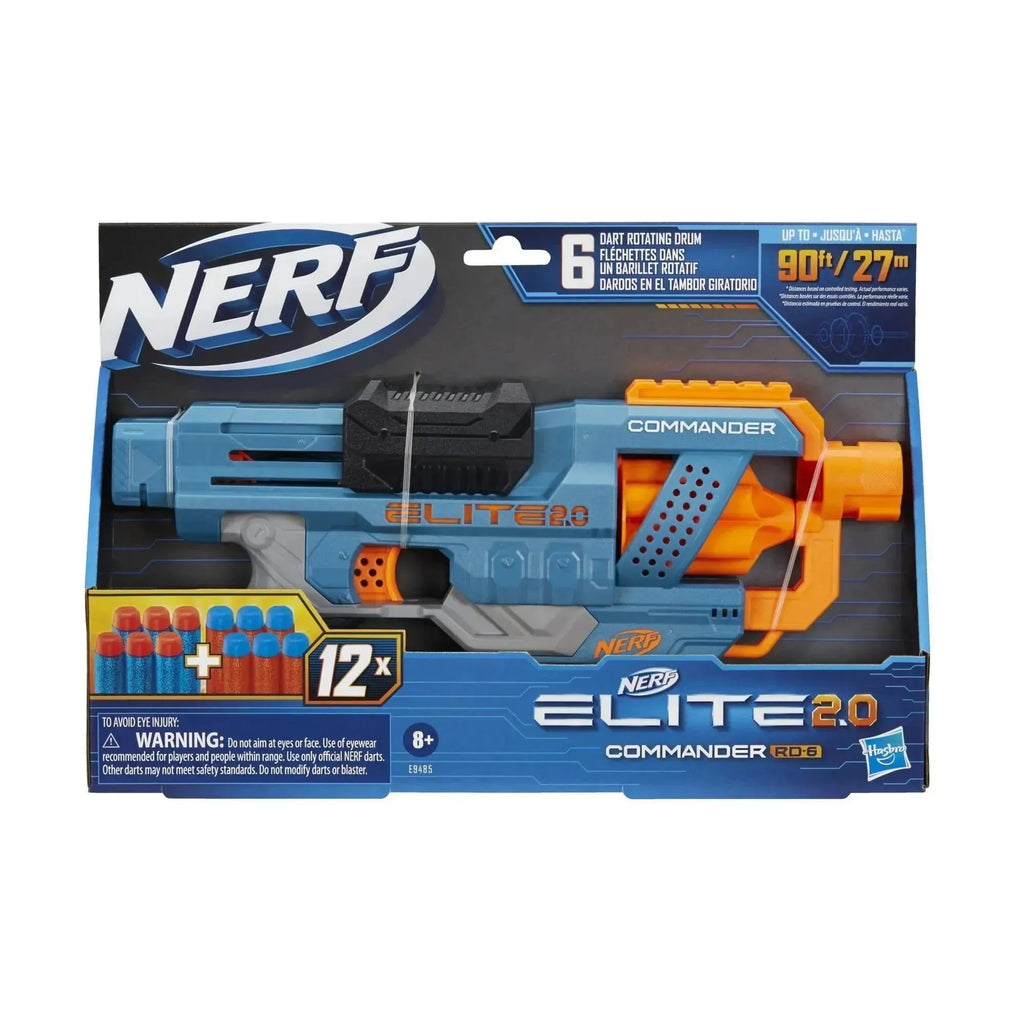 Nerf Elite 2.0 Commander RD-6 Blaster, 12 Official Nerf Darts, 6-Dart Rotating Drum, Built-In Customizing Capabilities - Naivri