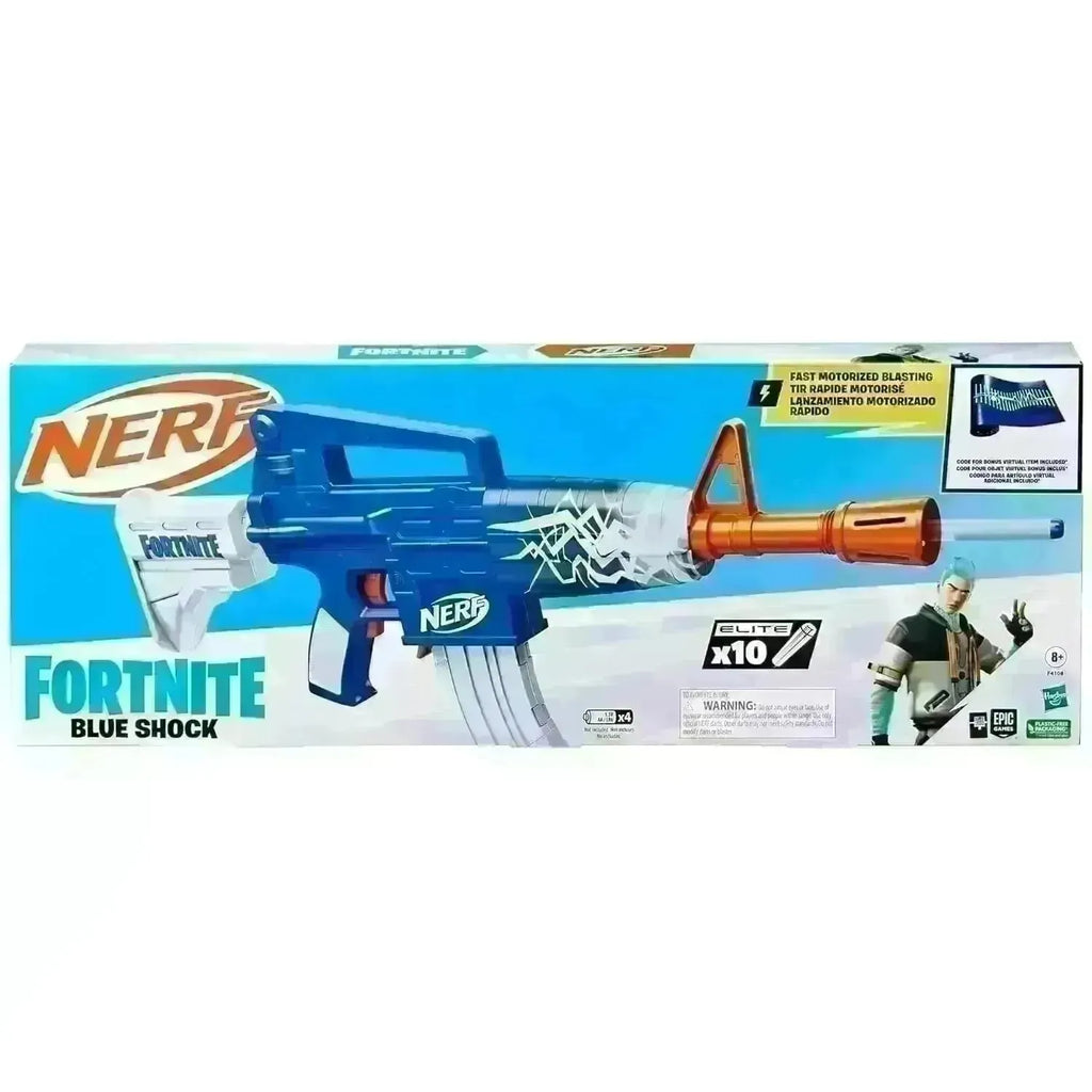 Nerf Fortnite Blue Shock Motorized Blaster with 10-Dart Clip, 10 Elite Darts & Bonus In-Game Code - Naivri