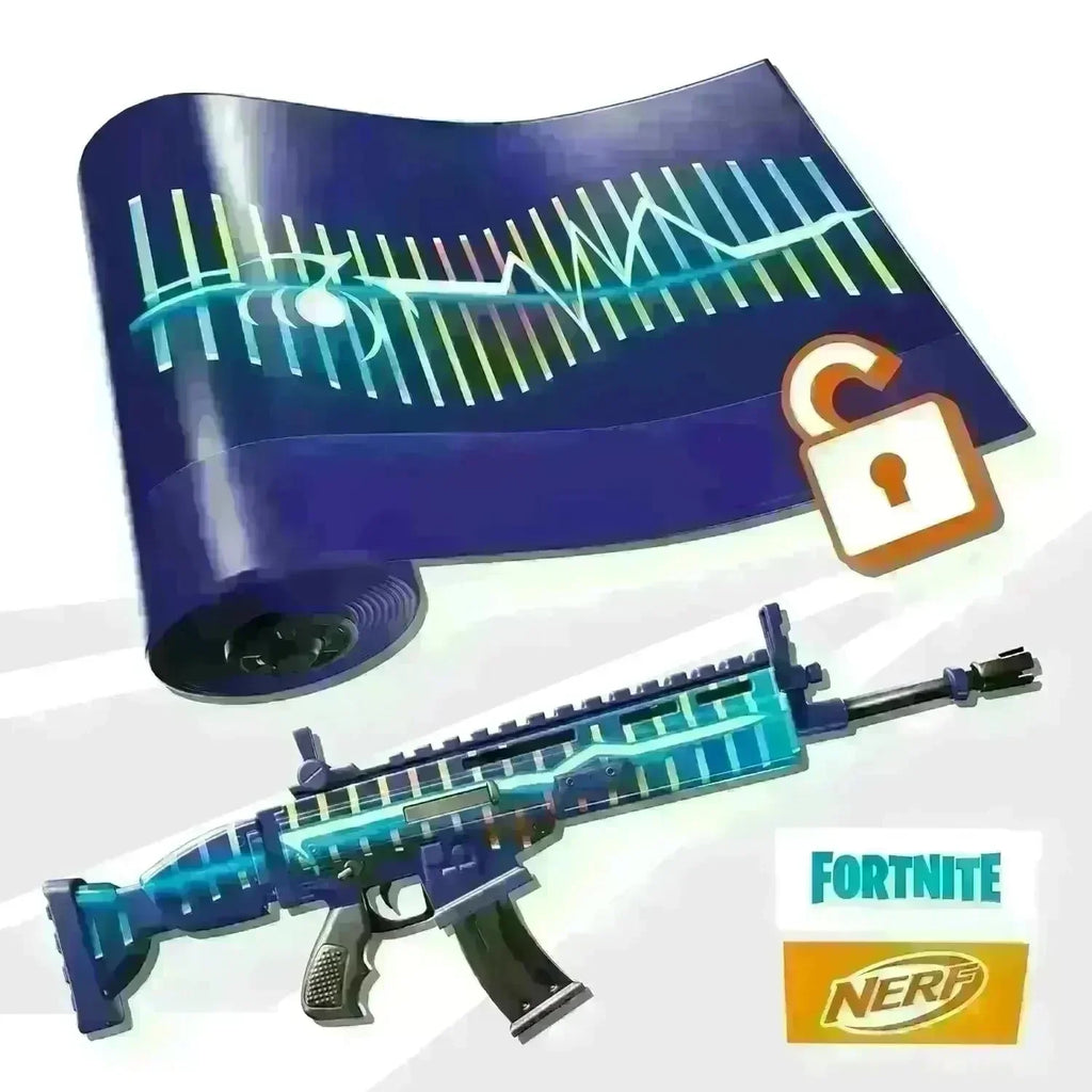 Nerf Fortnite Blue Shock Motorized Blaster with 10-Dart Clip, 10 Elite Darts & Bonus In-Game Code - Naivri