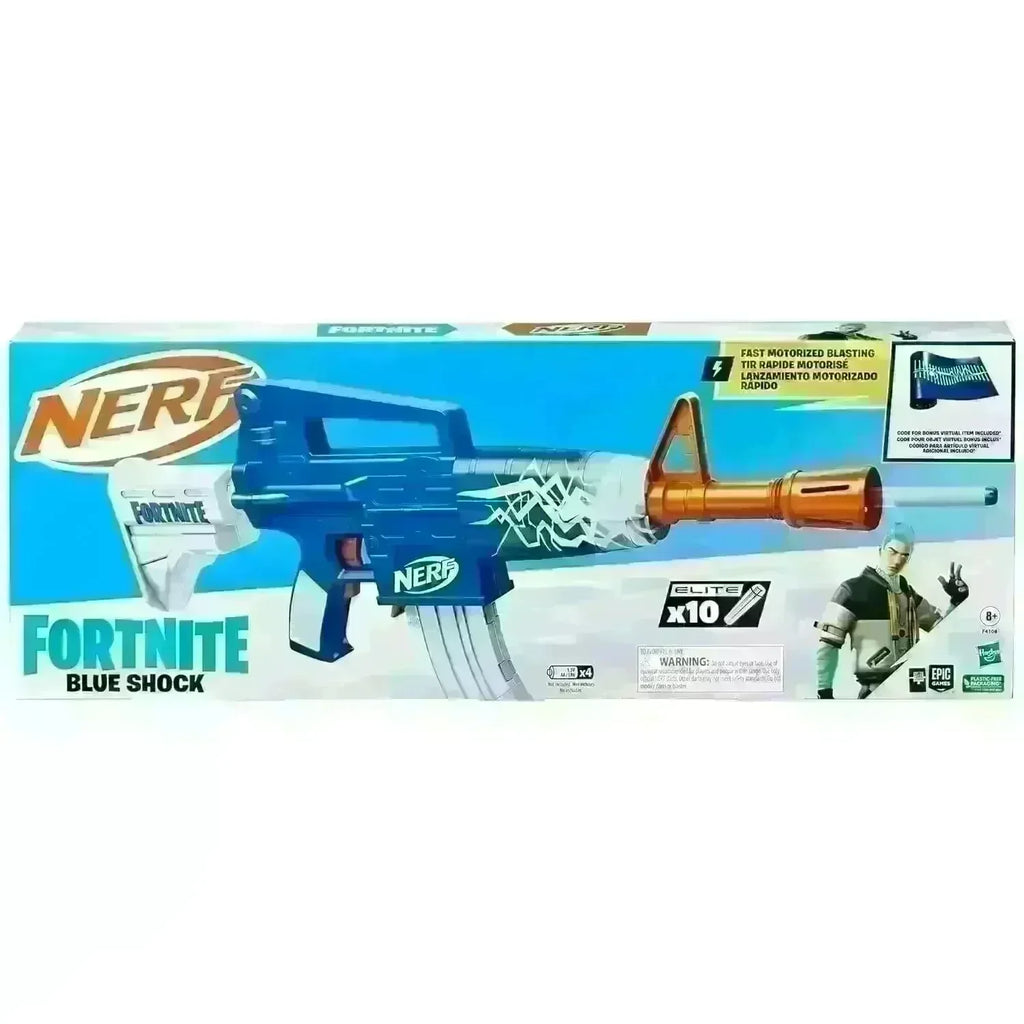 Nerf Fortnite Blue Shock Motorized Blaster with 10-Dart Clip, 10 Elite Darts & Bonus In-Game Code - Naivri