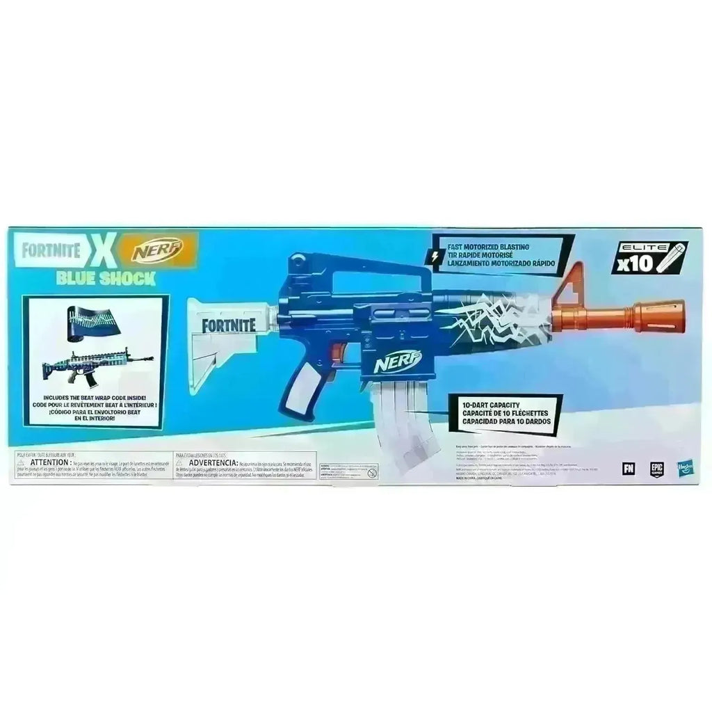 Nerf Fortnite Blue Shock Motorized Blaster with 10-Dart Clip, 10 Elite Darts & Bonus In-Game Code - Naivri