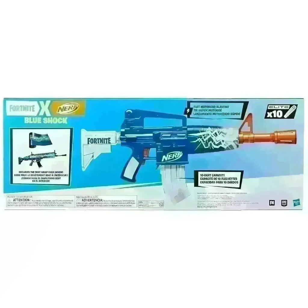 Nerf Fortnite Blue Shock Motorized Blaster with 10-Dart Clip, 10 Elite Darts & Bonus In-Game Code - Naivri
