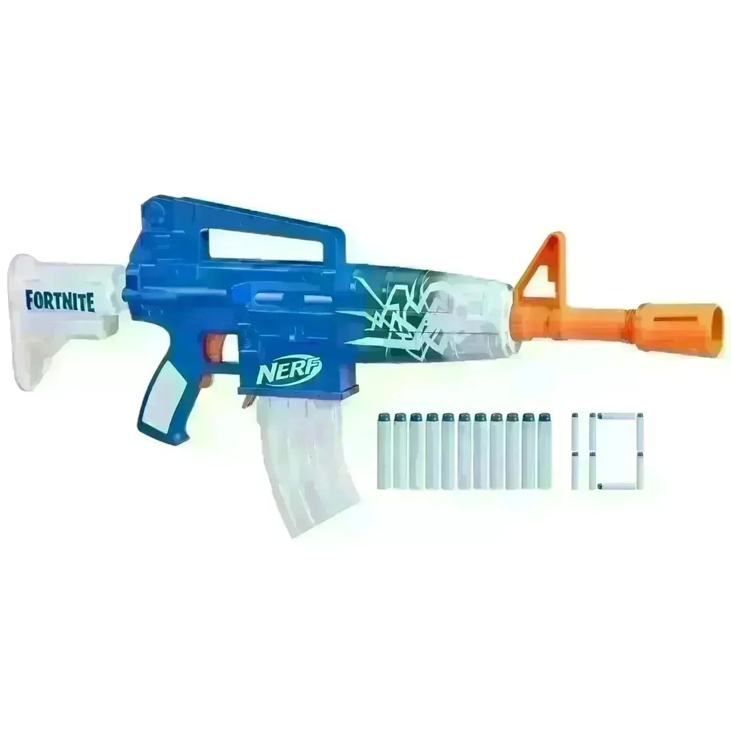 Nerf Fortnite Blue Shock Motorized Blaster with 10-Dart Clip, 10 Elite Darts & Bonus In-Game Code - Naivri