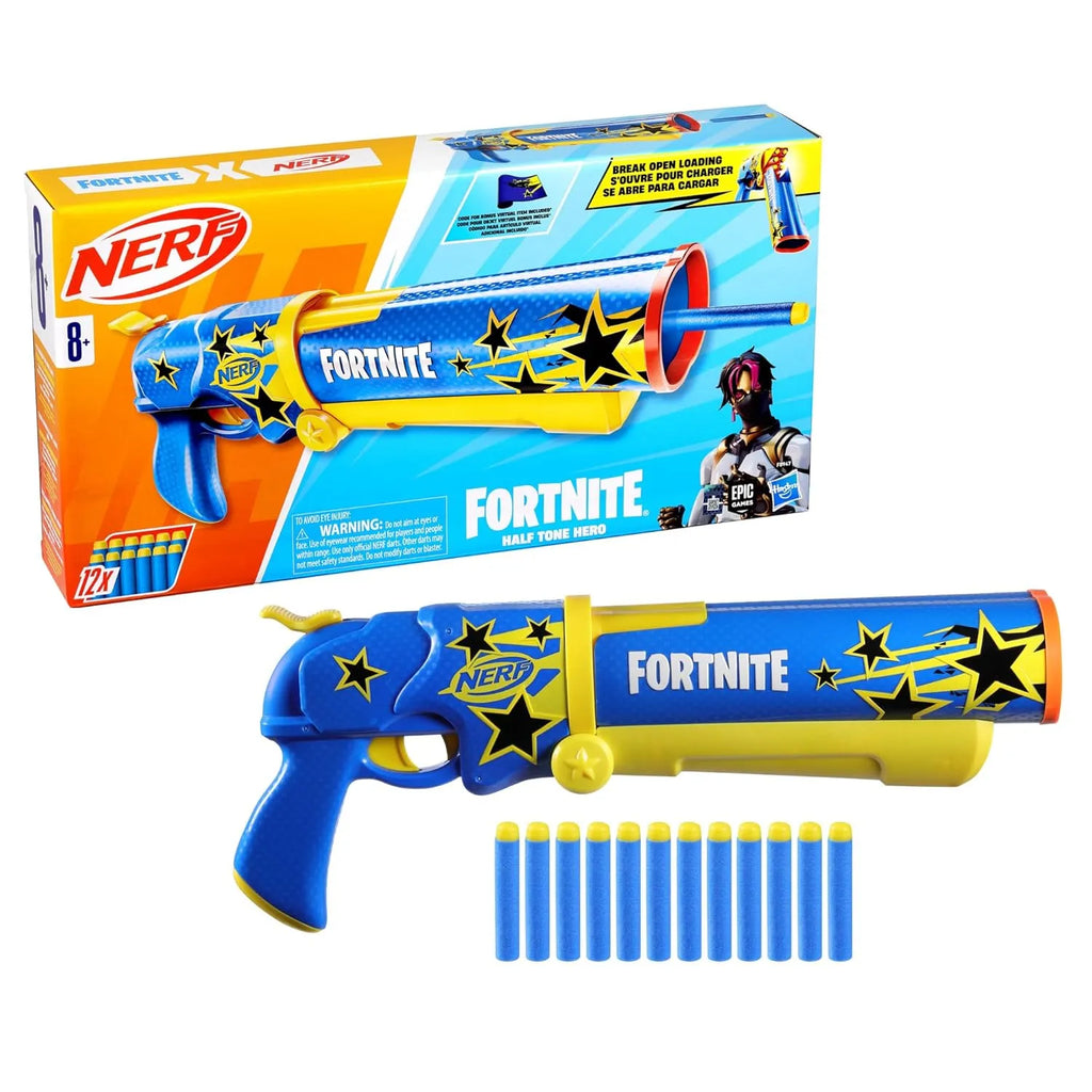 Nerf Fortnite Half Tone Hero Blaster – Official Fortnite Edition Dart Blaster with Bonus In-Game Code and 12 Elite Darts - Naivri