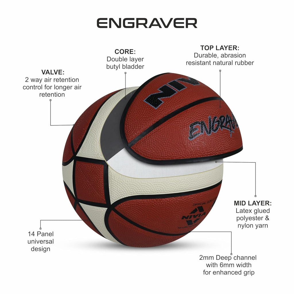Nivia Engraver Basketball Size 7 Brown Cream - Naivri