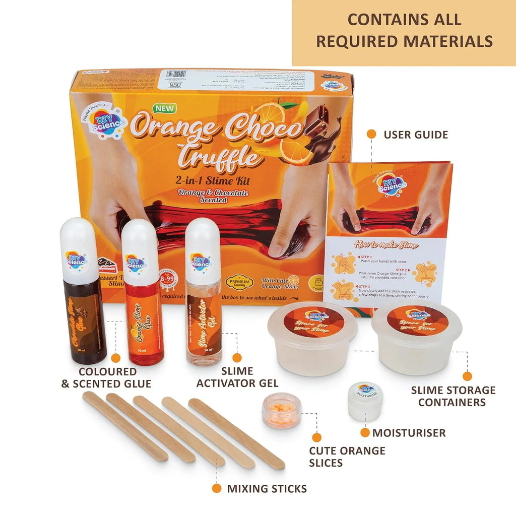 Orange Choco Truffle 2-in-1 Scented Slime Kit by DIYScience – Stretchy Jelly Cube Slime Fun for Kids 8+ | Safe STEM Activity - Naivri