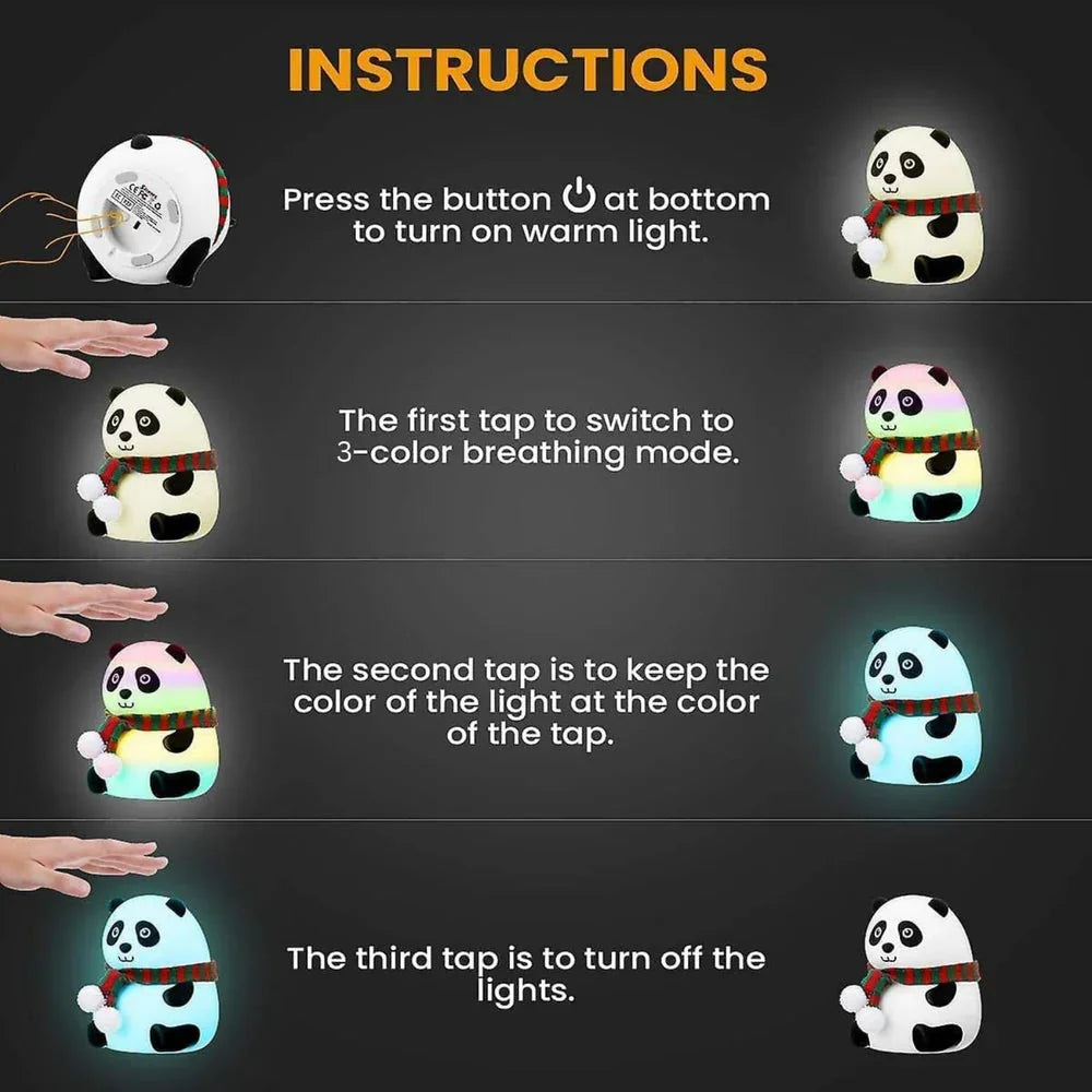 Panda Light Night lamp, Night Light for Bedroom, Night Lamp for Kids, Birthday Gift for Kids, Silicone Rechargeable Lamps with Charging Plug, Diwali Gifts for Family & Friends, (Multicolor) - Naivri