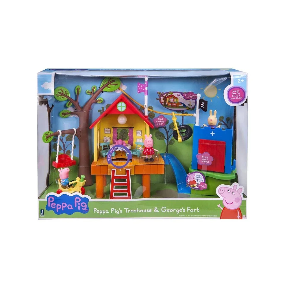 Peppa Pig Treehouse and George's Fort Playset for Kids – Interactive Light, Sounds & Figures - Naivri