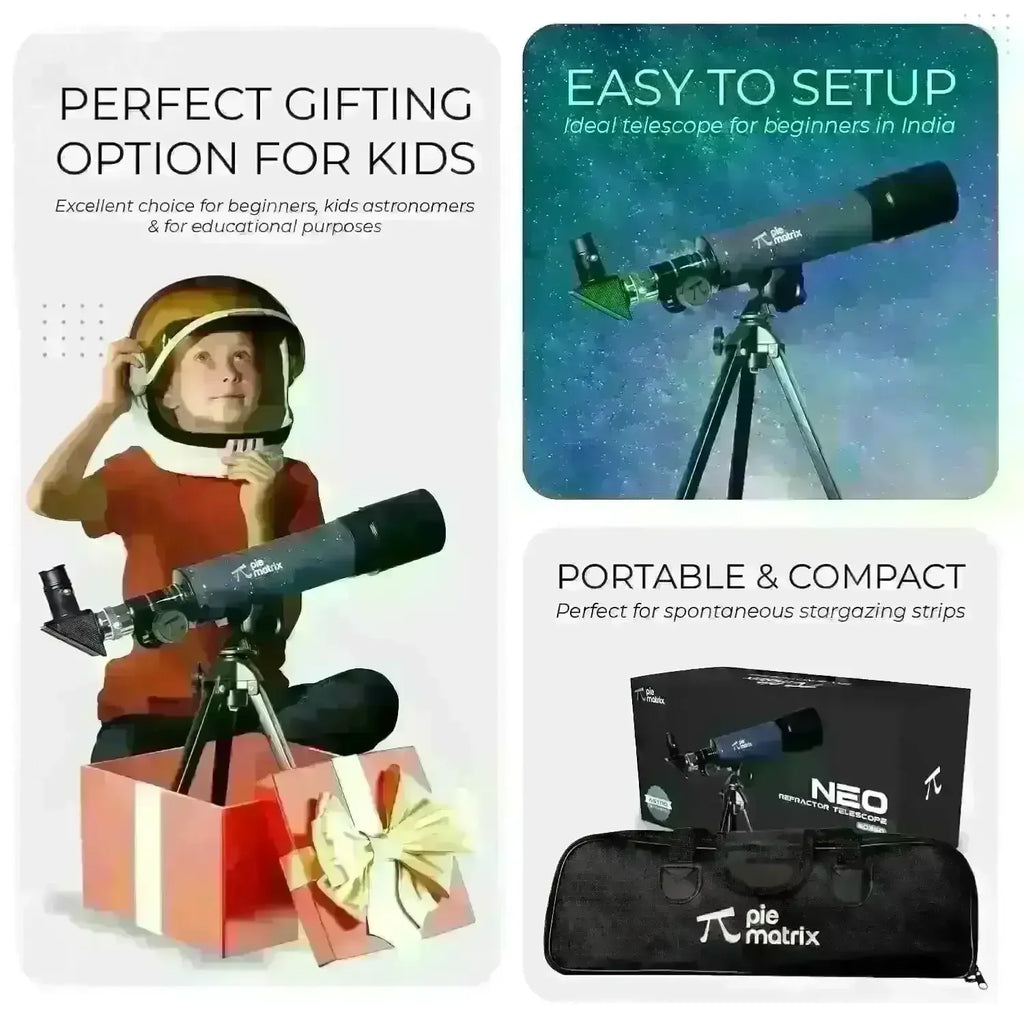 Pie Matrix Neo 50/360 HD Zoom Refractor Telescope – 90x Magnification, 360° Rotating Tripod, Clear Views of Moon, Planets & Wildlife, Lightweight Travel Bag – Ideal for Beginners & Stargazers - Naivri