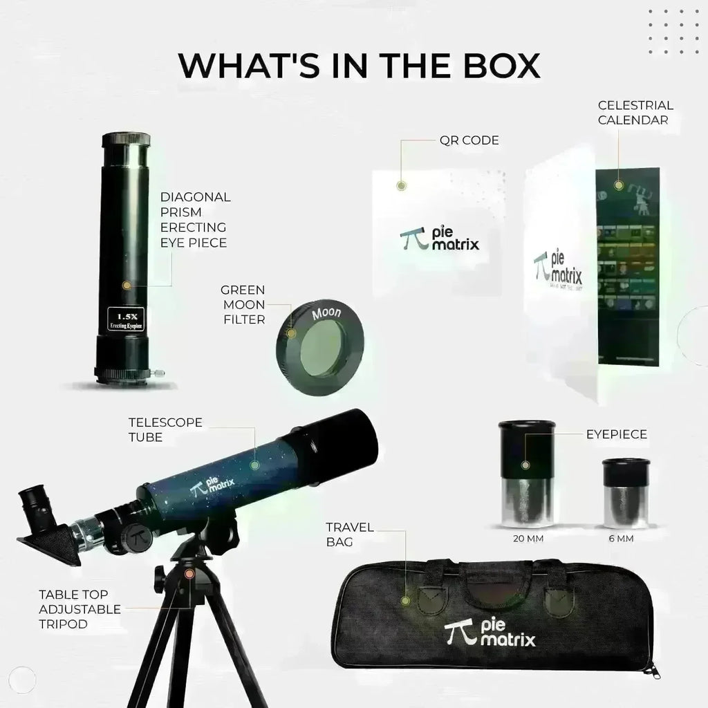 Pie Matrix Neo 50/360 HD Zoom Refractor Telescope – 90x Magnification, 360° Rotating Tripod, Clear Views of Moon, Planets & Wildlife, Lightweight Travel Bag – Ideal for Beginners & Stargazers - Naivri