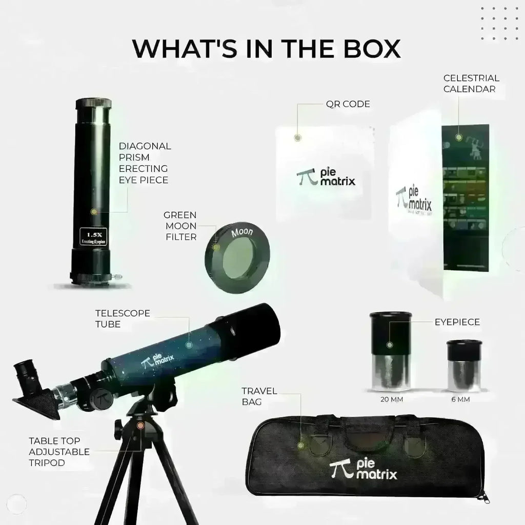 Pie Matrix Neo 50/360 HD Zoom Refractor Telescope – 90x Magnification, 360° Rotating Tripod, Clear Views of Moon, Planets & Wildlife, Lightweight Travel Bag – Ideal for Beginners & Stargazers - Naivri