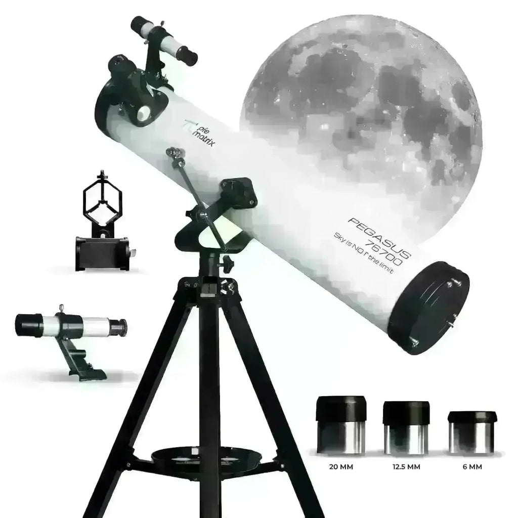 Pie Matrix Pegasus 76700 Newtonian Reflector Telescope with 235x Ultra HD Zoom – Fully Coated Optics, Alt-AZ Mount & Tripod – Ideal for Moon, Saturn Rings, Planets & Deep Sky Viewing - Naivri