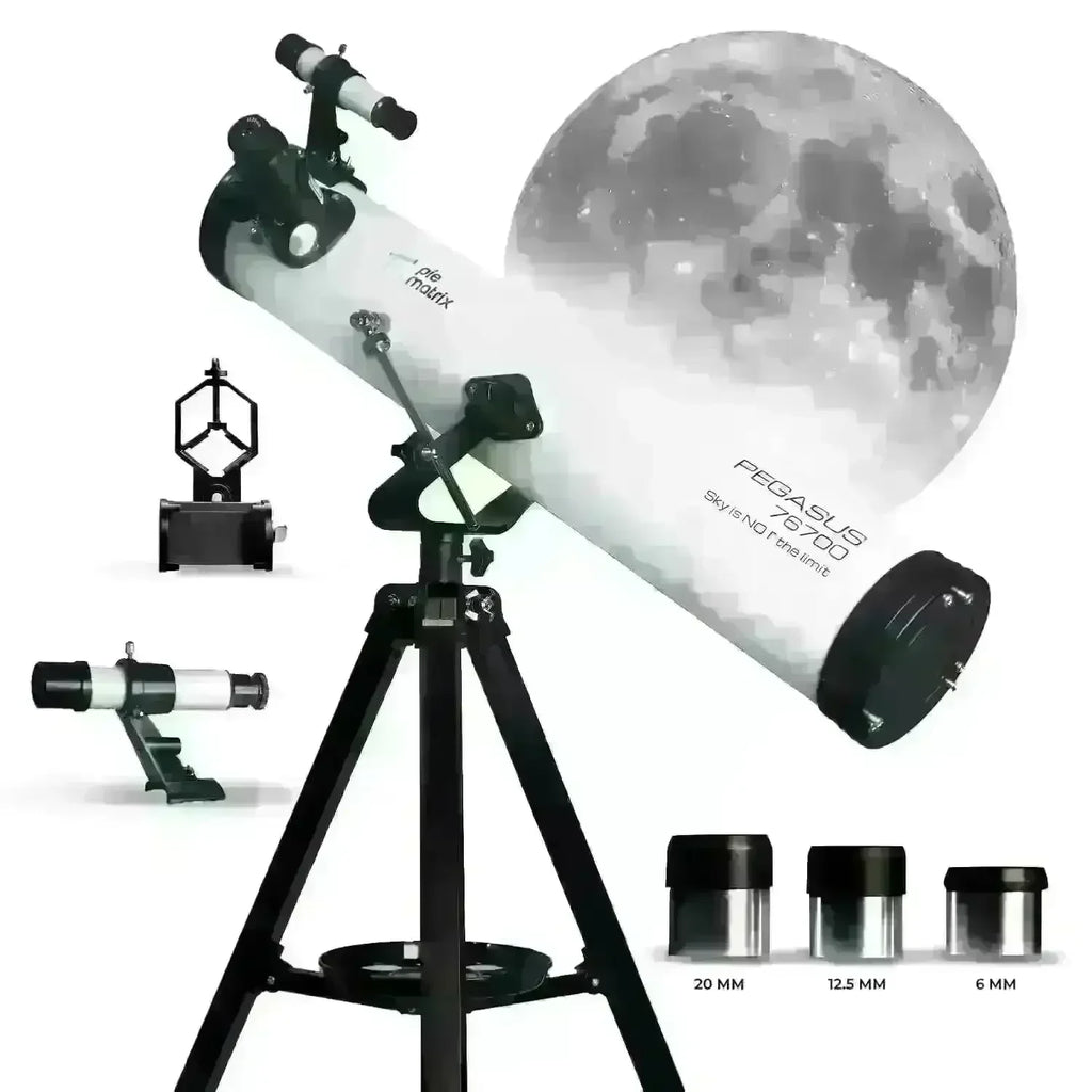Pie Matrix Pegasus 76700 Newtonian Reflector Telescope with 235x Ultra HD Zoom – Fully Coated Optics, Alt-AZ Mount & Tripod – Ideal for Moon, Saturn Rings, Planets & Deep Sky Viewing - Naivri