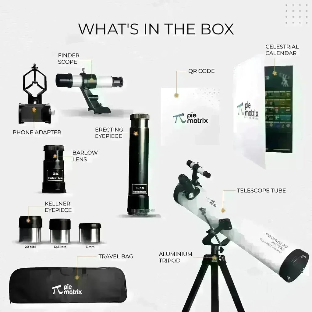 Pie Matrix Pegasus 76700 Newtonian Reflector Telescope with 235x Ultra HD Zoom – Fully Coated Optics, Alt-AZ Mount & Tripod – Ideal for Moon, Saturn Rings, Planets & Deep Sky Viewing - Naivri