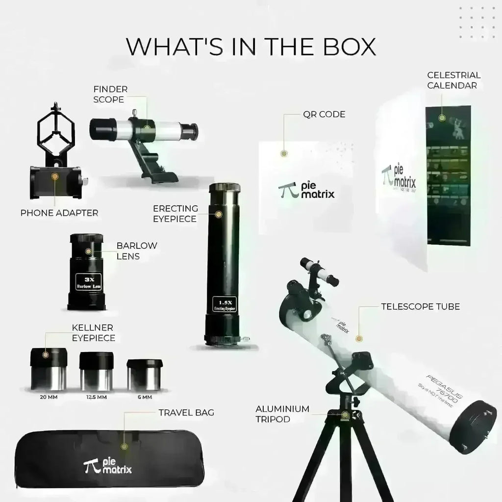 Pie Matrix Pegasus 76700 Newtonian Reflector Telescope with 235x Ultra HD Zoom – Fully Coated Optics, Alt-AZ Mount & Tripod – Ideal for Moon, Saturn Rings, Planets & Deep Sky Viewing - Naivri