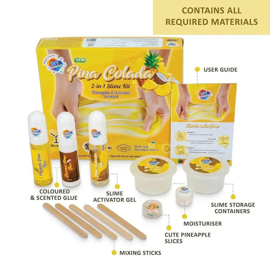 Pina Colada 2-in-1 Slime Kit Scented by DIYScience – Tropical Slime Fun for Kids 8+ | Pineapple & Coconut Scented - Naivri