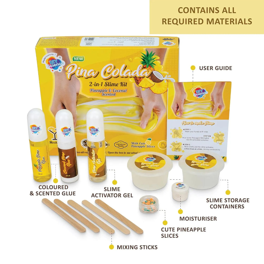 Pina Colada 2-in-1 Slime Kit Scented by DIYScience – Tropical Slime Fun for Kids 8+ | Pineapple & Coconut Scented - Naivri