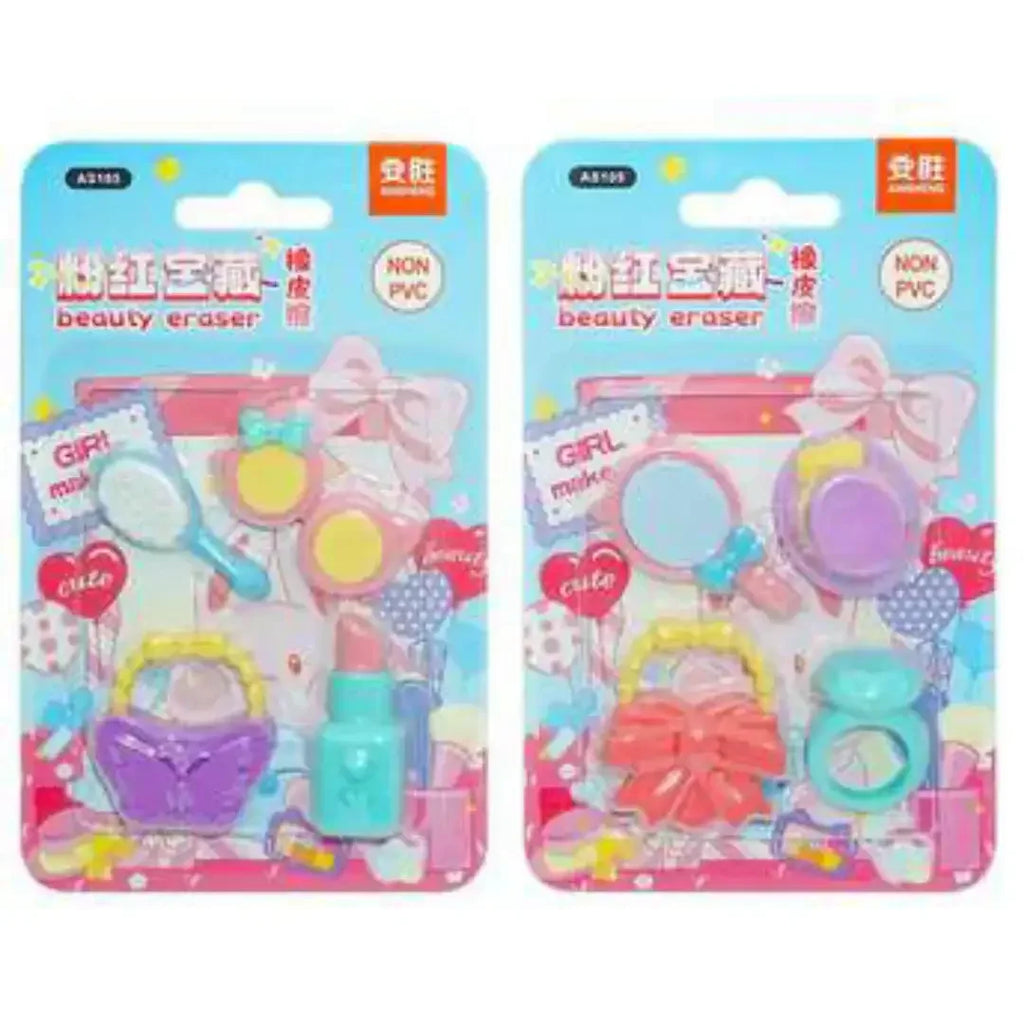 Pink Treasure Beauty Eraser Set – 4-Piece Non-PVC Collection for Kids 6+ - Naivri