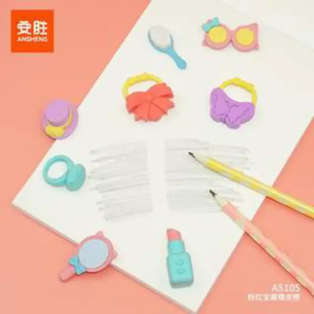 Pink Treasure Beauty Eraser Set – 4-Piece Non-PVC Collection for Kids 6+ - Naivri