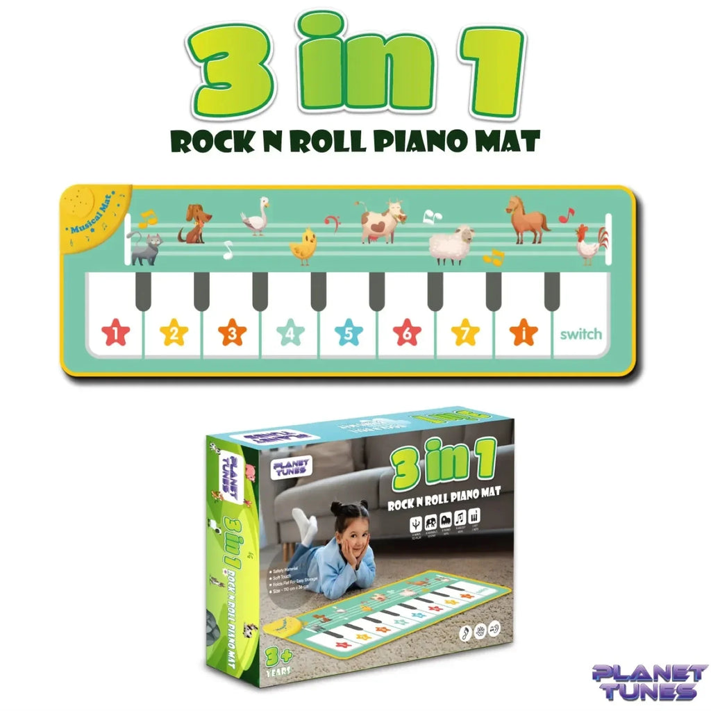 PLANETTUNES 3 in 1 Rock N Roll Piano Playmat for Kids 3 Years+ | Musical Piano, Animal Sounds & Melody Tunes - Naivri