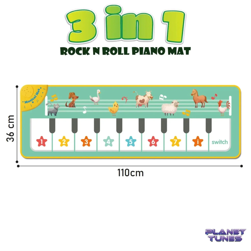 PLANETTUNES 3 in 1 Rock N Roll Piano Playmat for Kids 3 Years+ | Musical Piano, Animal Sounds & Melody Tunes - Naivri