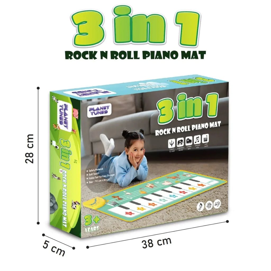 PLANETTUNES 3 in 1 Rock N Roll Piano Playmat for Kids 3 Years+ | Musical Piano, Animal Sounds & Melody Tunes - Naivri