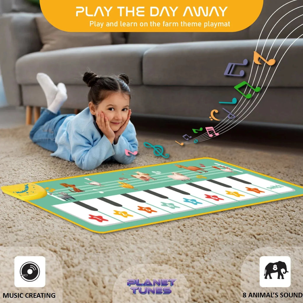 PLANETTUNES 3 in 1 Rock N Roll Piano Playmat for Kids 3 Years+ | Musical Piano, Animal Sounds & Melody Tunes - Naivri