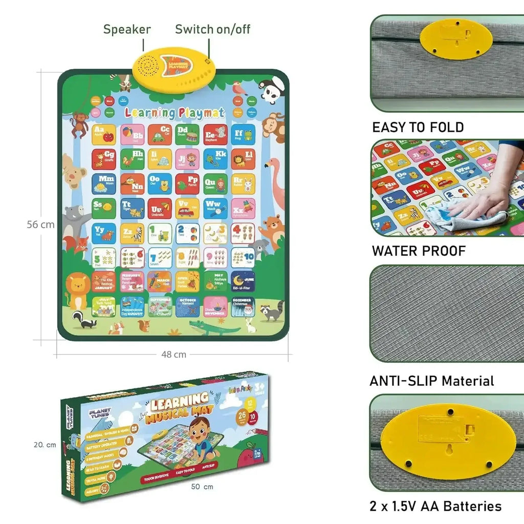 PLANETTUNES Anatomy Learning Musical Mat | Interactive Bilingual Touch-Sensitive Floor Mat for Kids | 5 Fun Educational Modes | Battery-Operated ABC & Body Part Learning Mat | Toddler Toy (Multicolor) - Naivri